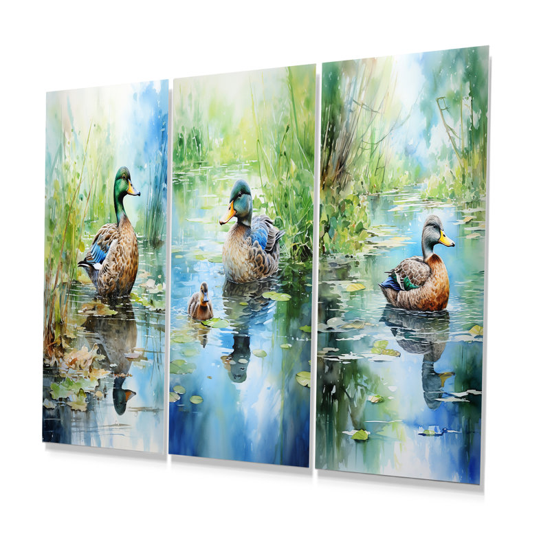 Duck Pond Reflections II - ensemble de 3 reproductions d'art mural en métal, H 28 po x l 36 po