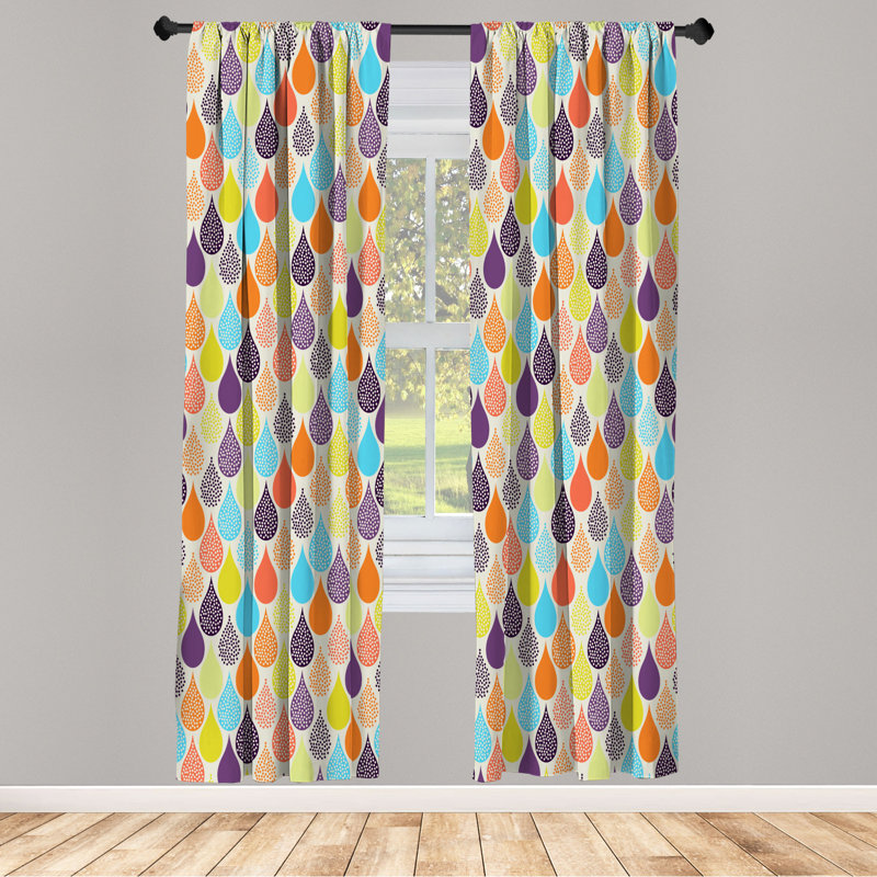 Microfiber Floral Semi-Sheer Rod Pocket Curtain Panels, 28" W x 95" L, Purple/Blue/Yellow