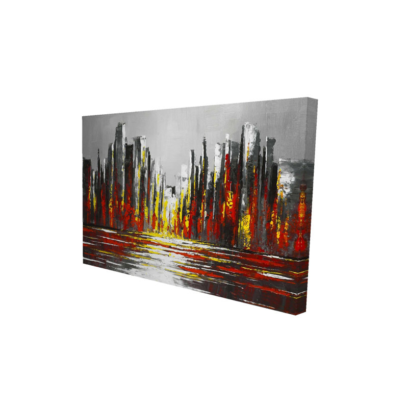 Abstract Red Skyline - Yellow Building Canvas for Home Decor