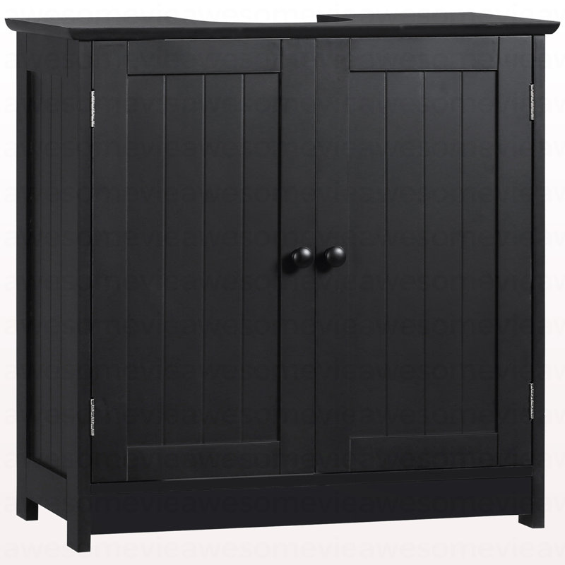 Armoire de salle de bain sous le lavabo avec 2 portes et tablette, meuble-lavabo à piédestal, noir