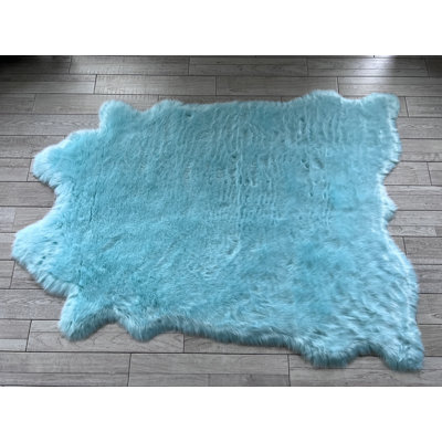 Faux Bison Skin Fur Shag Area Rug in Blue