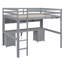 Lit mezzanine double avec bureau, armoires, tiroirs et plateau de chevet, station de charge, gris