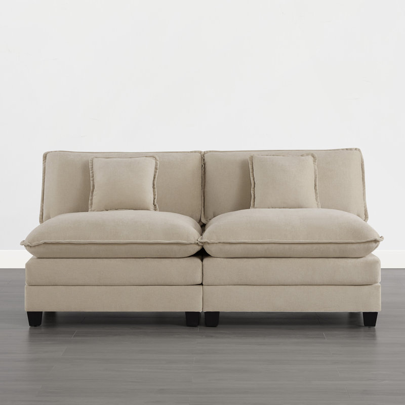 Stovall Modern Armless Loveseat Sofa, Modular Upholstered Couch With Deep Cushions, Khaki
