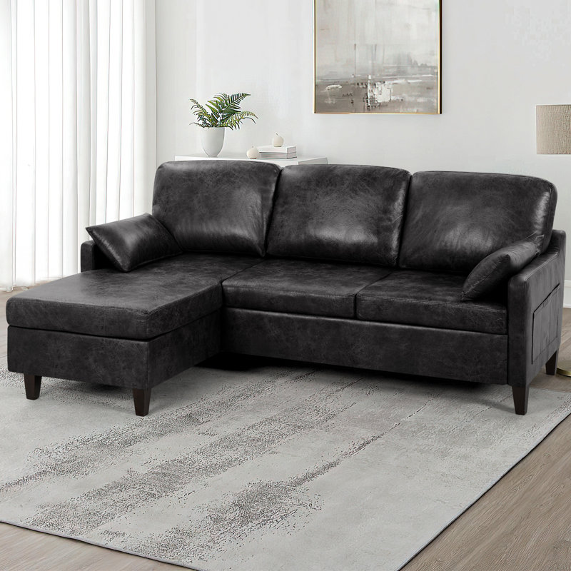 Suede Fabric Sectional Sofa W/Usb Port, Reversible L-Shaped Couch W/Storage Chaise, Modern Convertible Sofa For Living Room, Studio, Office
