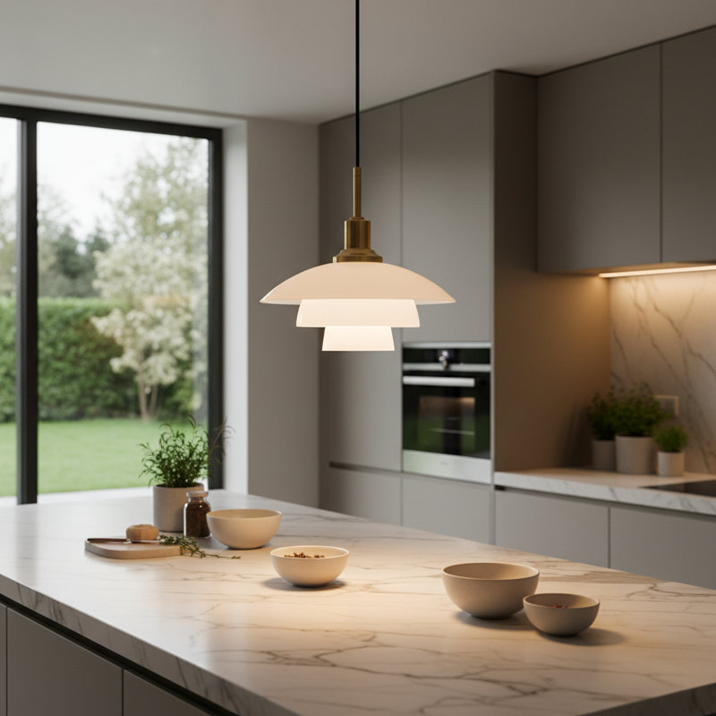 Elegant 3-tiered Brass Pendant Light – Glare Free Ceiling Fixture for Kitchen, Dining, or Living Room, Brass