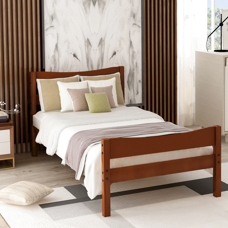 Lit plateforme en bois de noyer avec tête de lit et support à lattes ferme pour tête de lit simple, base colorée