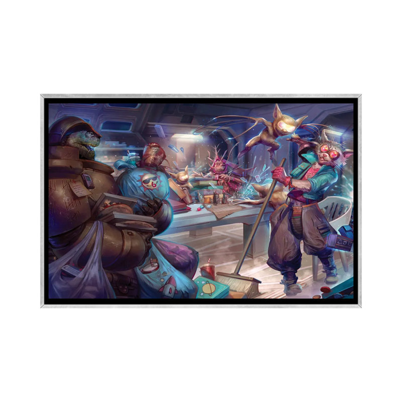 Glitch Gremlin Game Night - reproduction d'art murale - toile encadrée, H 18 po x l 26 po, Argent