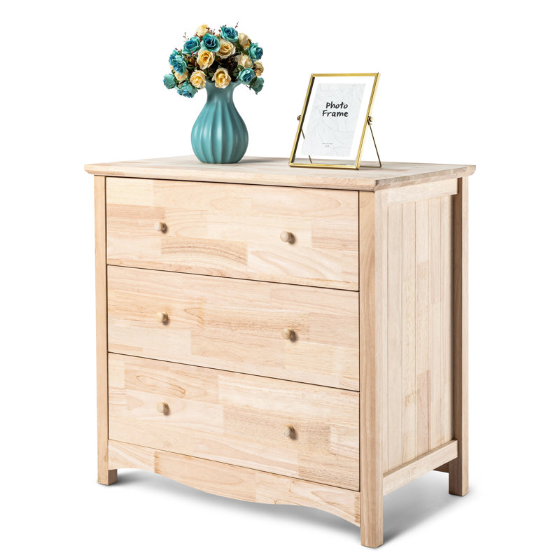 Natural Rubberwood Three-Drawer Cabinet (1Pc)