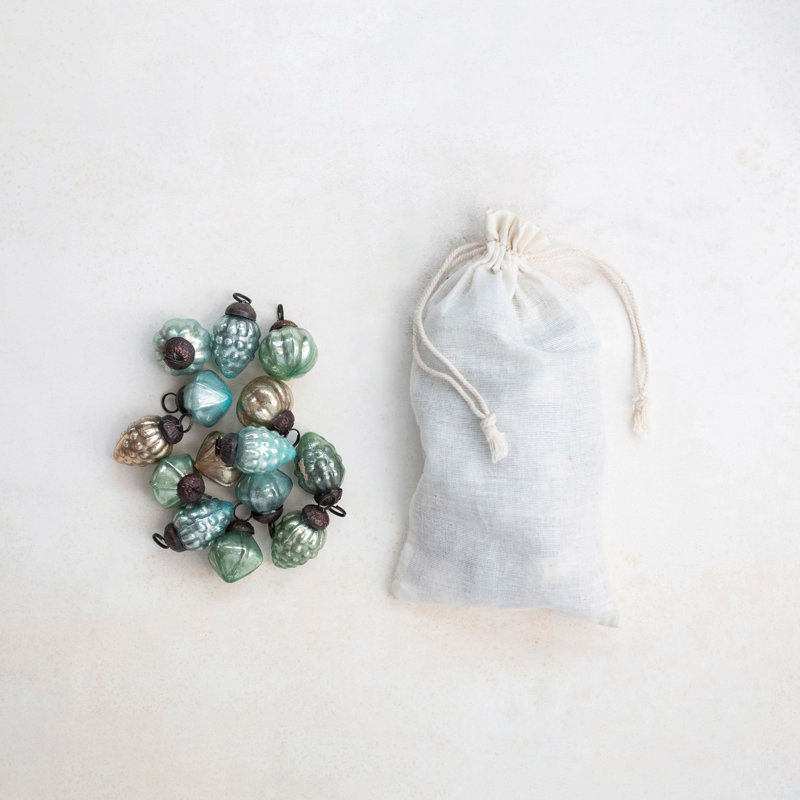 Embossed Mercury Glass Ornaments In Muslin Bag