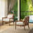 Mid-Century Modern Accent Chair Set - Walnut Frame with Rattan Backrest & Plush Cushions-1238149449