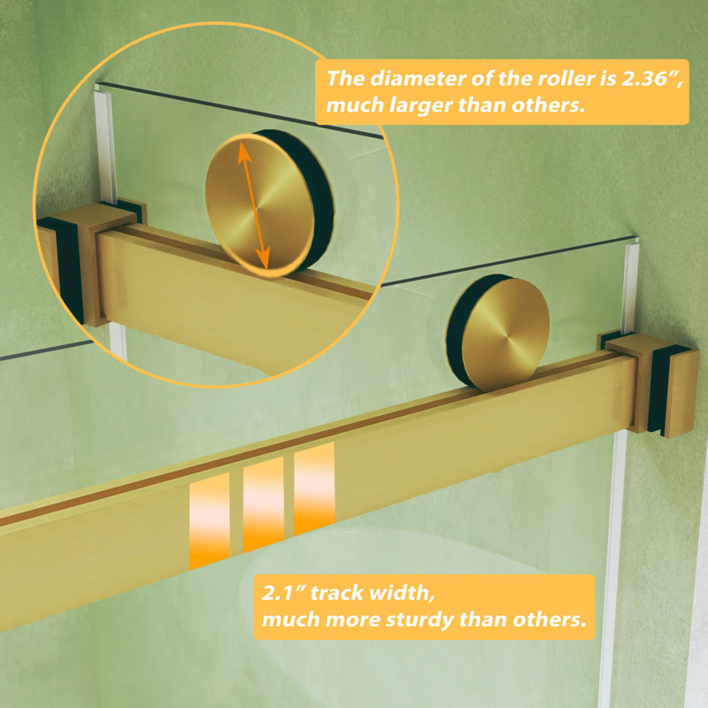 Frameless Double Sliding Shower Door 56-60 "w X 74" H, 5/16 "(8mm) Tempered Glass, Explosion Proof Film, Stainless Steel Handle, Square Tube Track, Brushed Gold