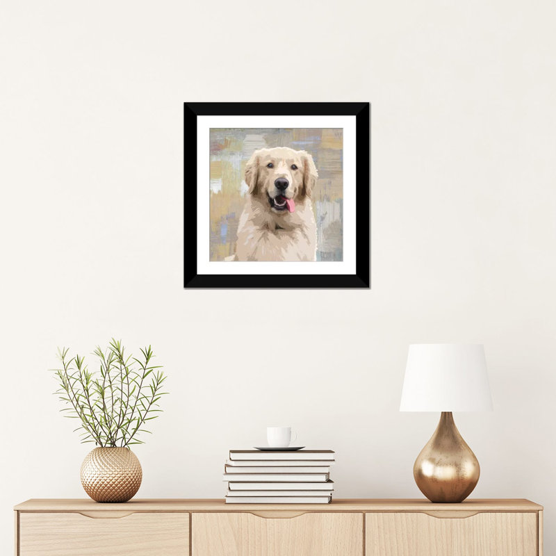 " Golden Retriever " by Keri Rodgers, 16" H x 16" W x 1" D, Black Framed Fine Art Paper, White