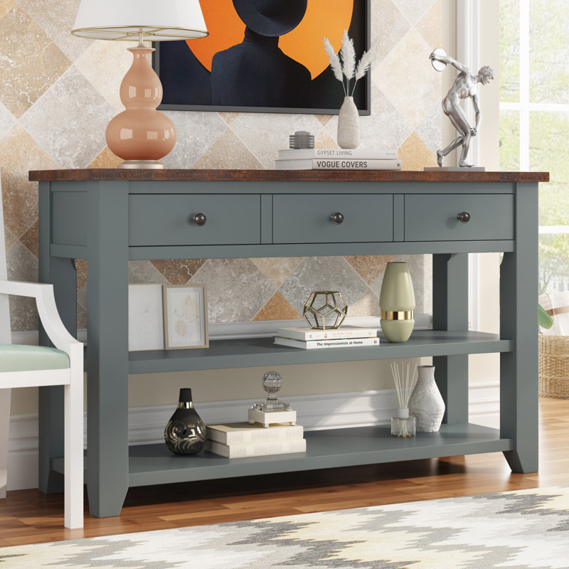 Console en bois massif 48,82 po Ronda, Marron, gris