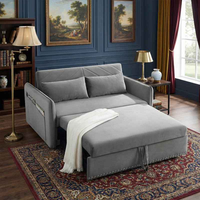 3-In-1 Velvet Sleeper Sofa Bed, Gray Velvet