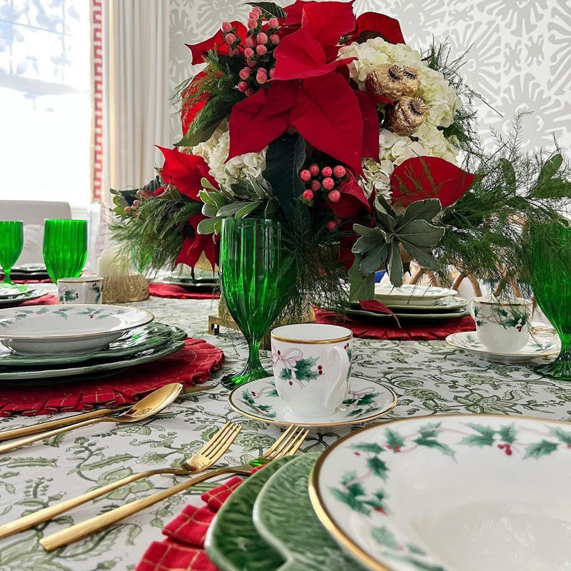 Green Chintz Round Tablecloth, 90" Round