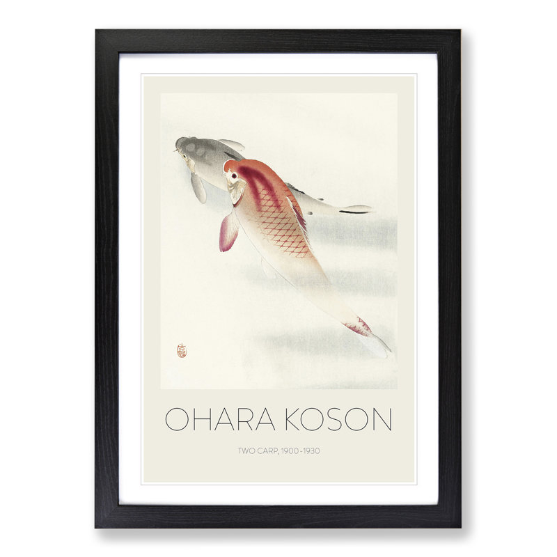 Two Carp by Ohara Koson - Picture Frame Painting, Black Framed, 36cm H x 27cm W x 2cm D