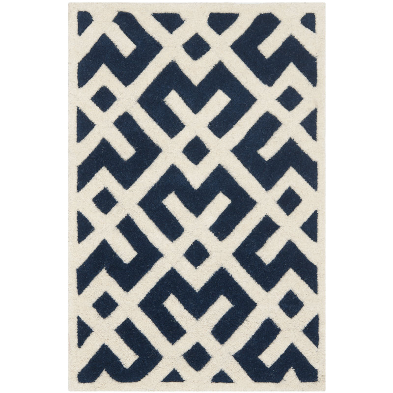 Geometric Wool Area Rug, Rectangle 61 x 91 cm