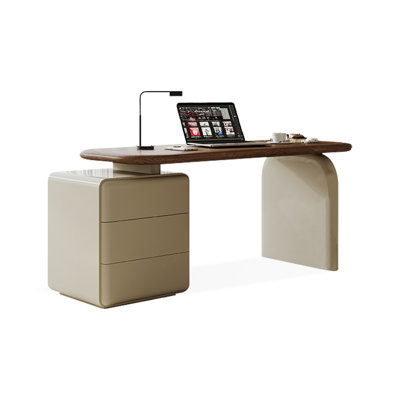 Bureau rectangulaire à 3 tiroirs en bois manufacturé brun noisette + kaki
