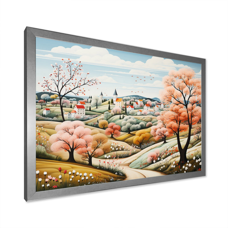 «Countryside Early Spring Landscape II», reproduction sur toile, Cadre photo argenté, H 30 po x l 40 po x P 1,5 po