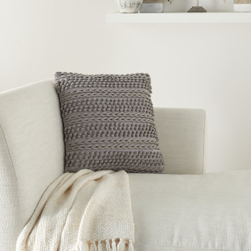 Anastasia Square Pillow Cover and Insert, Light Gray