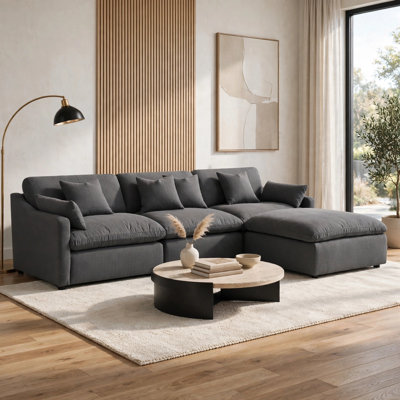 Ensemble de canapé modulaire 4 pièces Hobo, 6 coussins, tissu ivoire performance