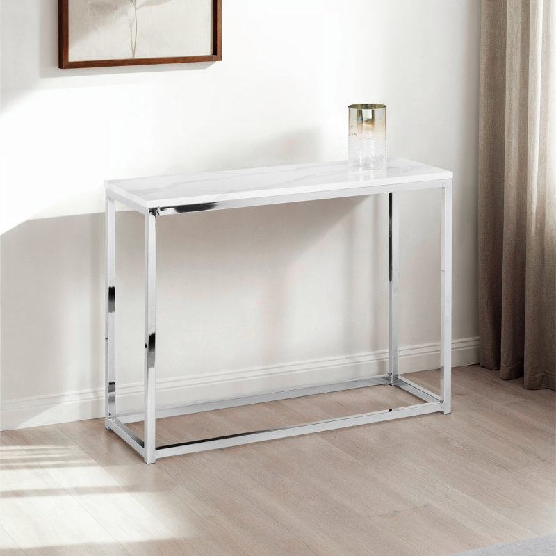 Eger 100cm Console Table, White Marble, Chrome