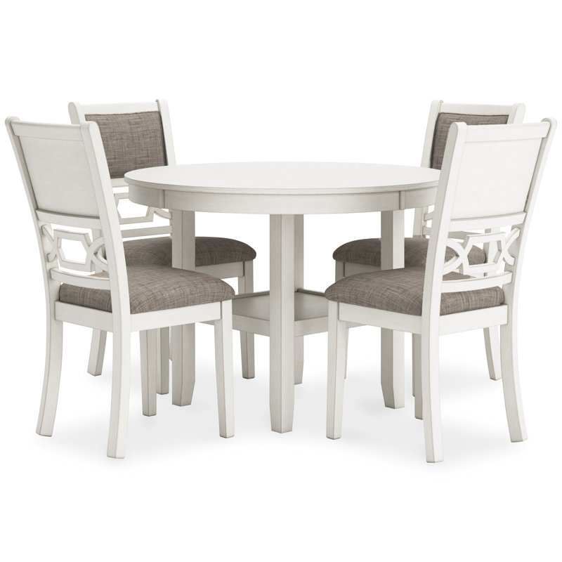Elegant White and Gray Wood Dining Table Set with 4 Chairs