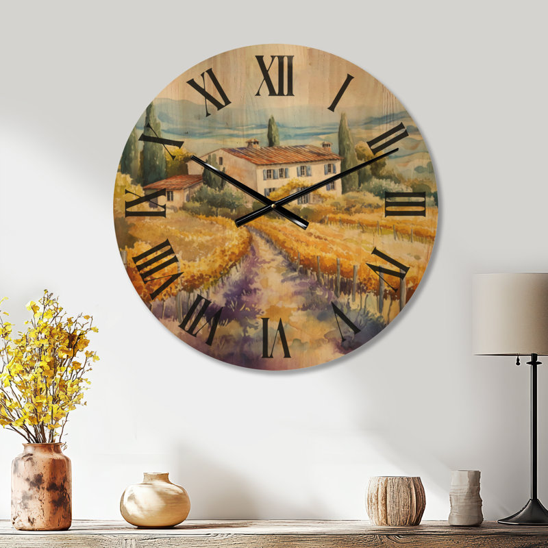 Villa viticole toscane II - Horloge murale de cuisine en bois, Médium