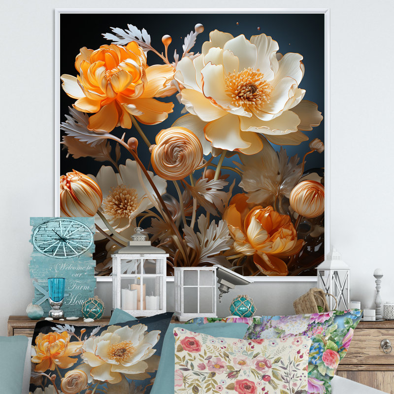 Buttercups Emotion Sunshine - Décoration murale boutons d'or, Cadre flottant blanc, H 30 po x l 30 po x P 1 po