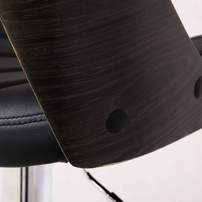 Stylish Wood Back Bar Stool With 360 Swivel, Adjustable Height, And Weathered Oak American Design Curved Back, Height In Diamond Seat