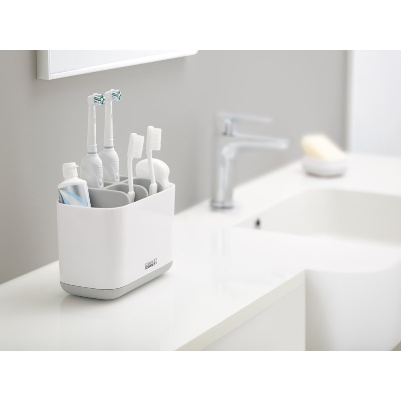 Joseph Joseph Easy-Store - Large Toothbrush Holder Caddy, Bathroom Storage - White/Grey, Light grey