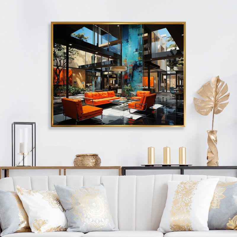 Mid Century «Bold», impression sur toile encadrée, Cadre flottant doré, H 34 po x l 44 po x P 1,5 po