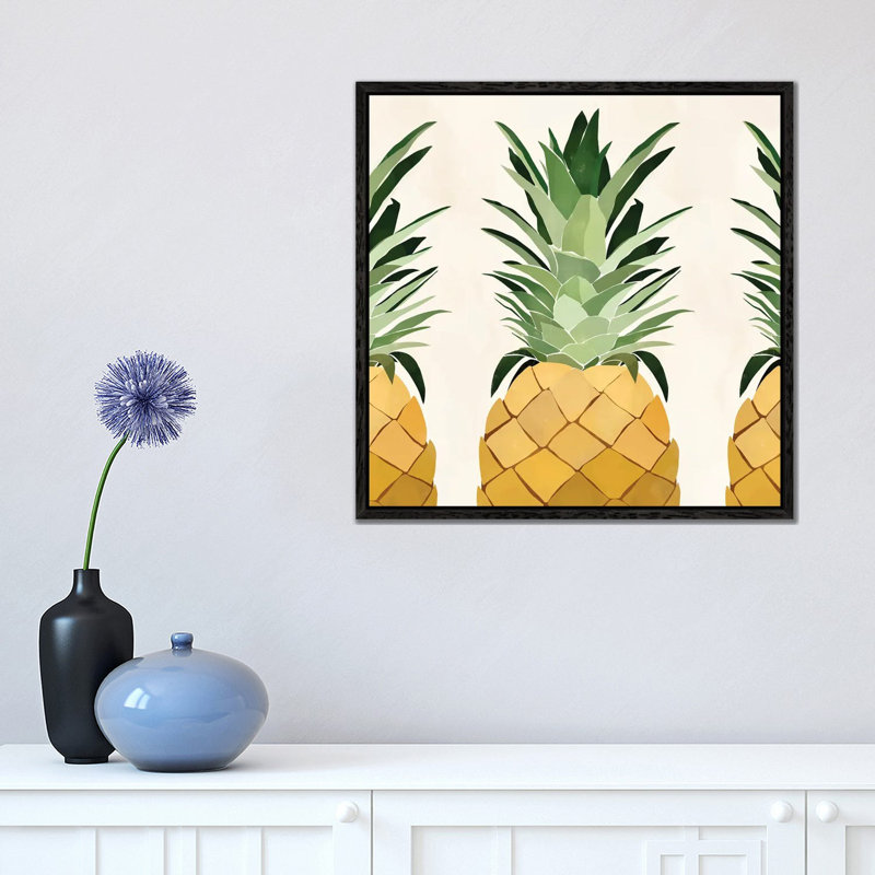 Pineapple Trio 1 Piece Wall Art on Canvas, 45.72 cm H x 45.72 cm W, Black Framed Canvas