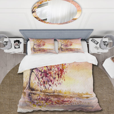 Yellow and Orange Autumn Tree - Traditional Duvet Cover Set - Microfiber Polyester