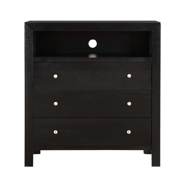Meuble télé média, commode 3 tiroirs noir