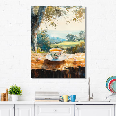 «Tea Cup The Morning In The Country I», reproduction d'art traditionnelle sur métal, art mural café en métal