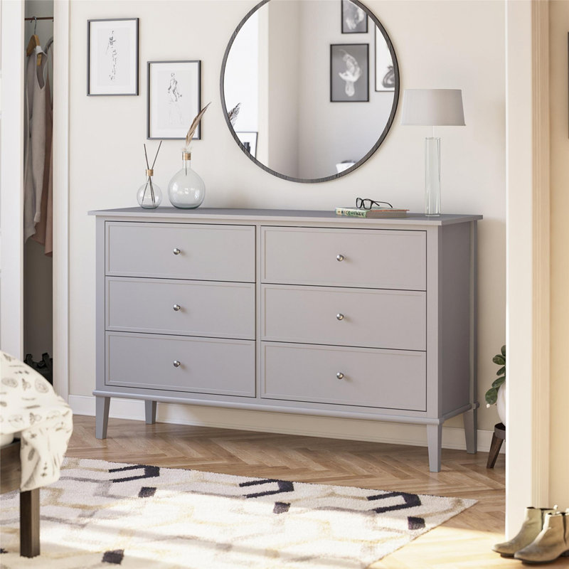 Commode en bois avec 6 tiroirs, Gris