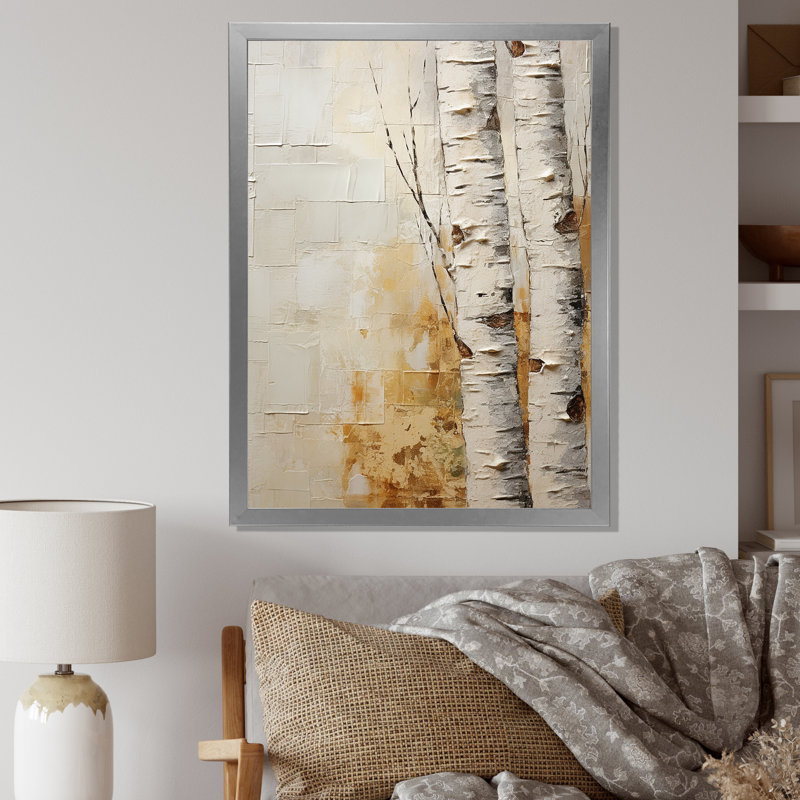 Arbre de minimalisme bouleau II sur toile, H 20 po x l 12 po x P 1 po, Cadre photo argenté