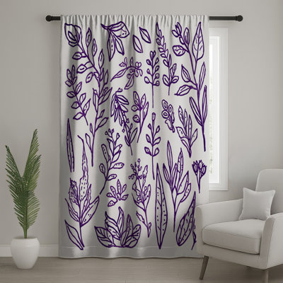 Purple Botanical Illustrations Window Curtains, Botanical Sheer & Blockout Curtains - 1 Panel