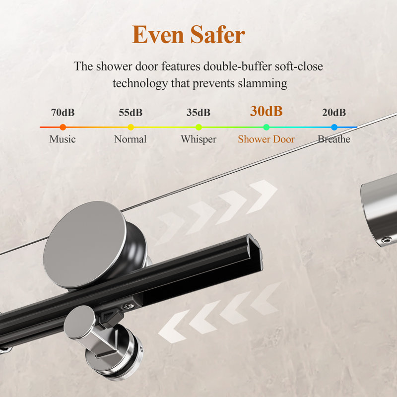 Porte de douche coulissante simple sans cadre l 56 à 60 po x H 74 po, verre trempé 5/16 po, chrome, fermeture en douceur