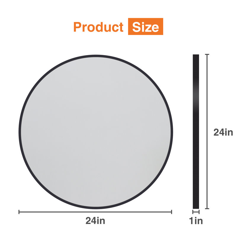 Miroir de salle de bain 24 po, 24 po x 24 po, Noir