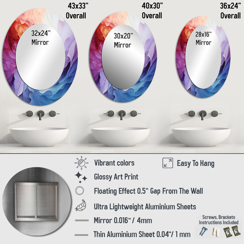 Miroir mural multicolore, 40 po x 30 po