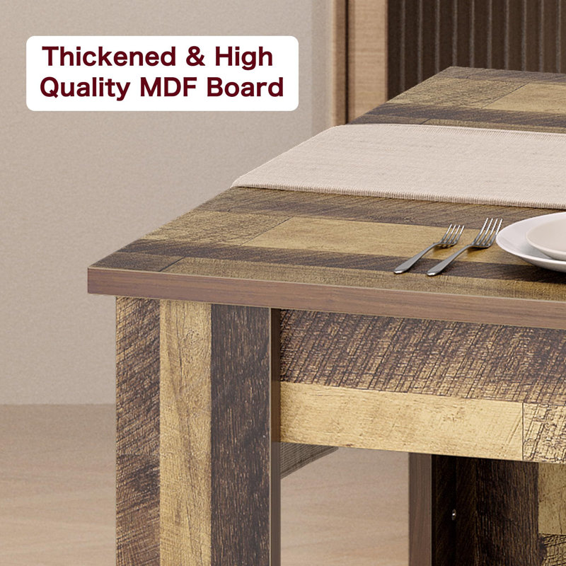 63" Wood Farmhouse Dining Table, For 4-6,Regular Tabletop, Brown
