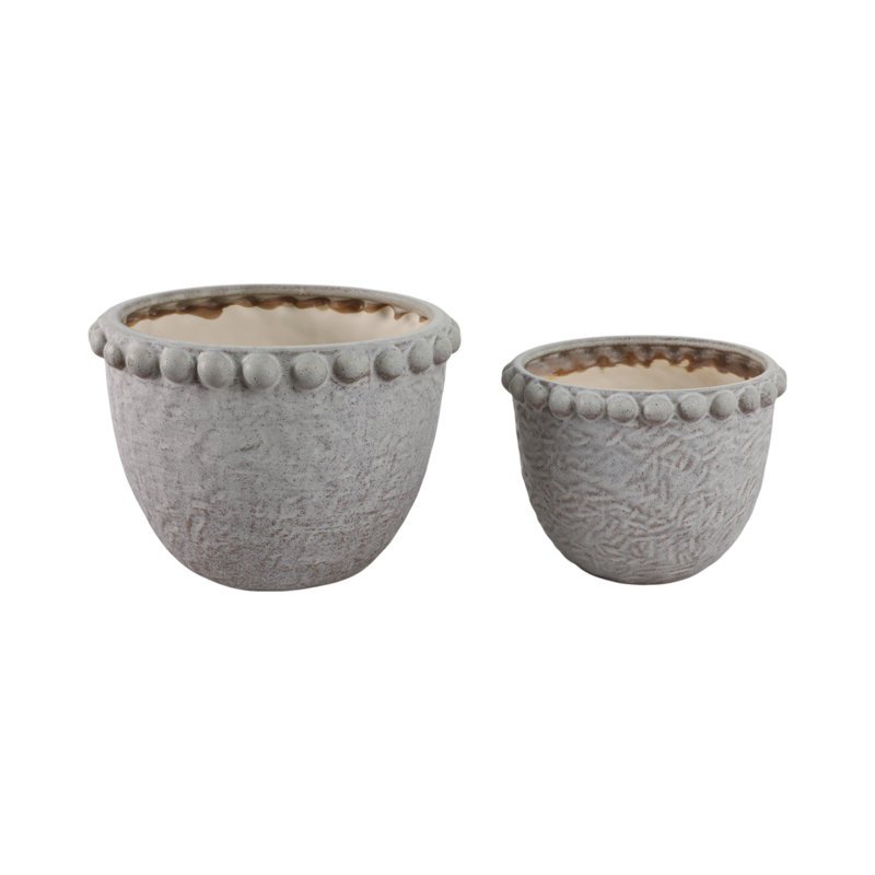 Sagebrook Home Beaded Trim Planters, Ivory, 2-Pieces