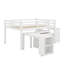 Lit mezzanine double avec armoire, tablettes et bureau