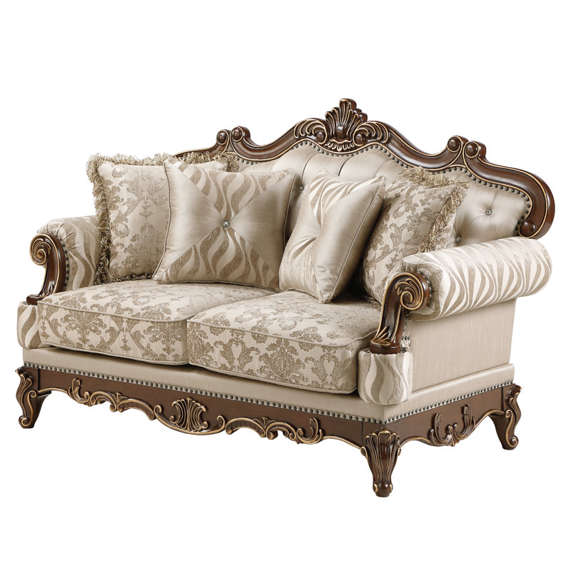 Causeuse en treillis beige et noyer