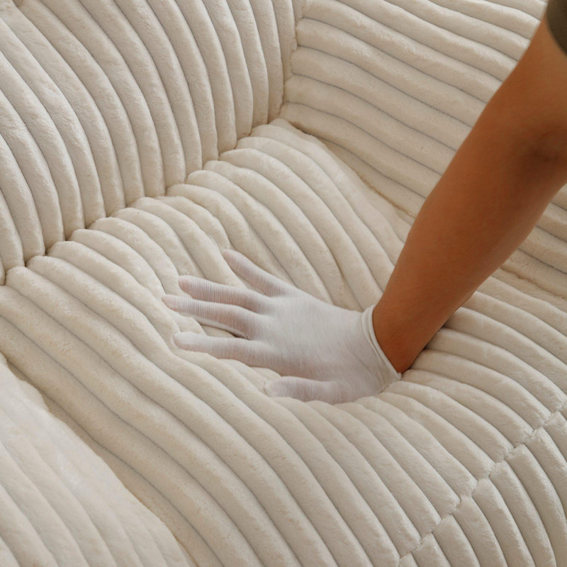Comfy Lazy Bean Bag Chair with Armrests and Ottoman, Beige Corudroy