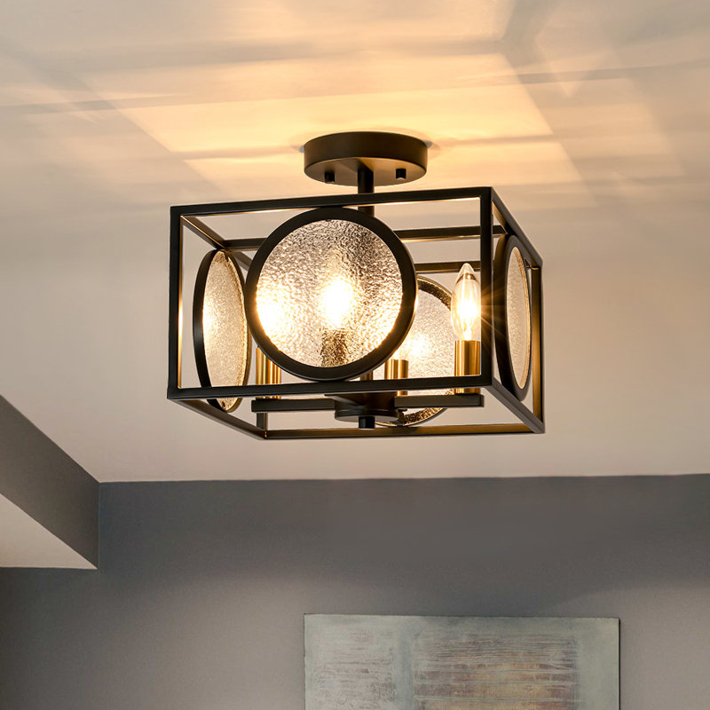  Plafonnier semi-encastré 4 lumières carré noir