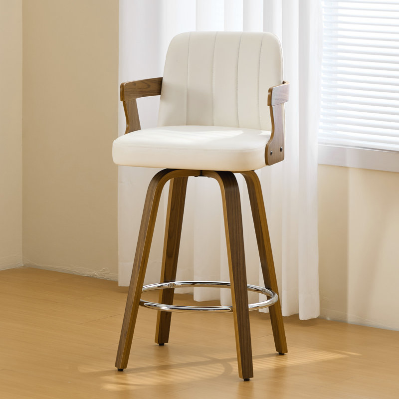 26" Upholstered Swivel Counter & Bar Stool with Armrest, White, Counter Stool (26" Seat Height)