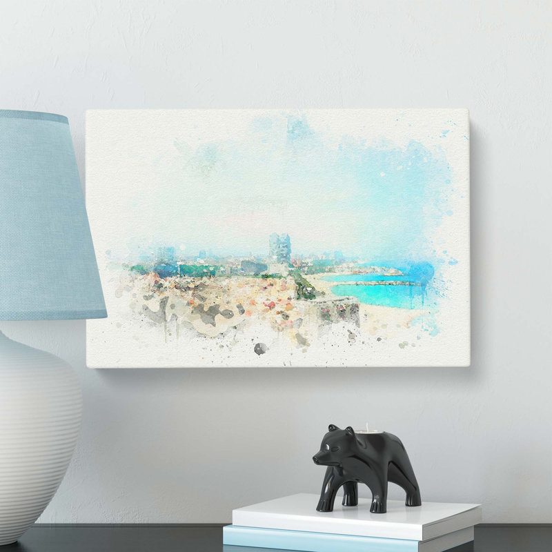 The Barcelona Skyline In Spain In Abstract - No Frame Print on Canvas, 50 cm H x 76 cm W